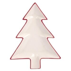 NWT Holiday Ceramic Christmas Tree Kitchen Spoon Rest White Red‎ 6.1” x 8.1”